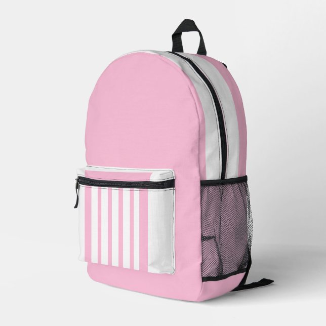 Back To School Pink White Kids Printed Backpack (Back Corner Right)