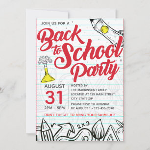 Back to School Pool Party Doodle Print Invitation