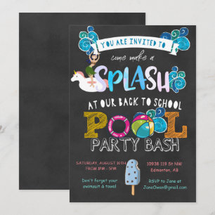 Back to School Pool Party Invitation