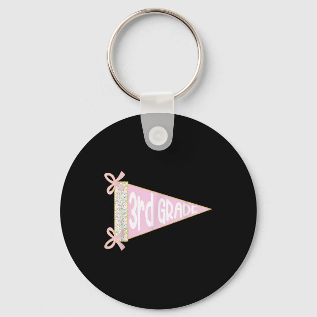 Back To School Preppy Pennant Flag Third Grade Coq Key Ring (Front)
