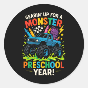 Back To School Preschool Pre-k Monster Truck First Classic Round Sticker