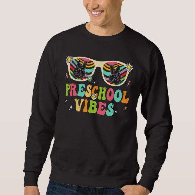 Back To School Preschool Vibes Retro Teacher Women Sweatshirt (Front)