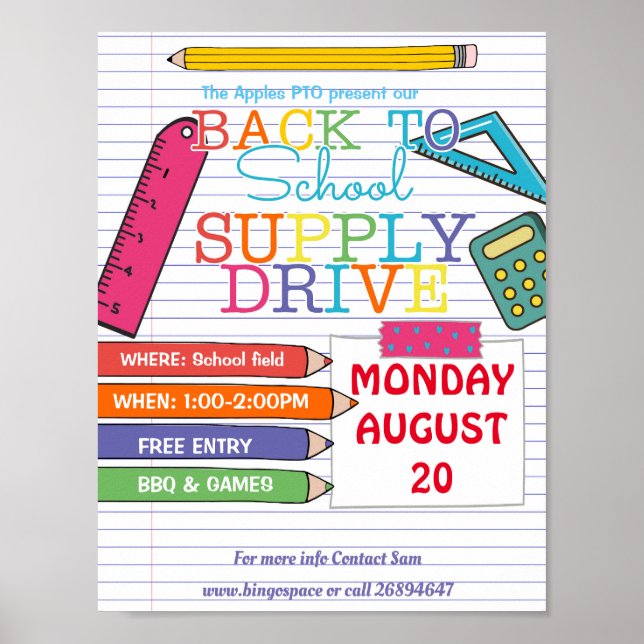 back to school PTA PTO supply drive event Poster (Front)