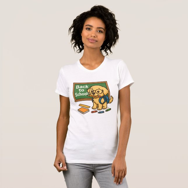 Back to School Pup – Cute Golden Retriever T-Shirt (Front Full)