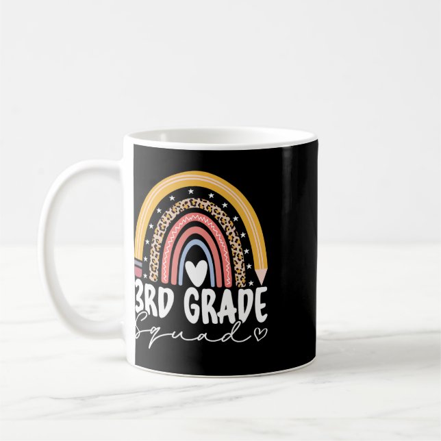 Back To School Rainbow 3rd Third Grade Squad Teach Coffee Mug (Left)