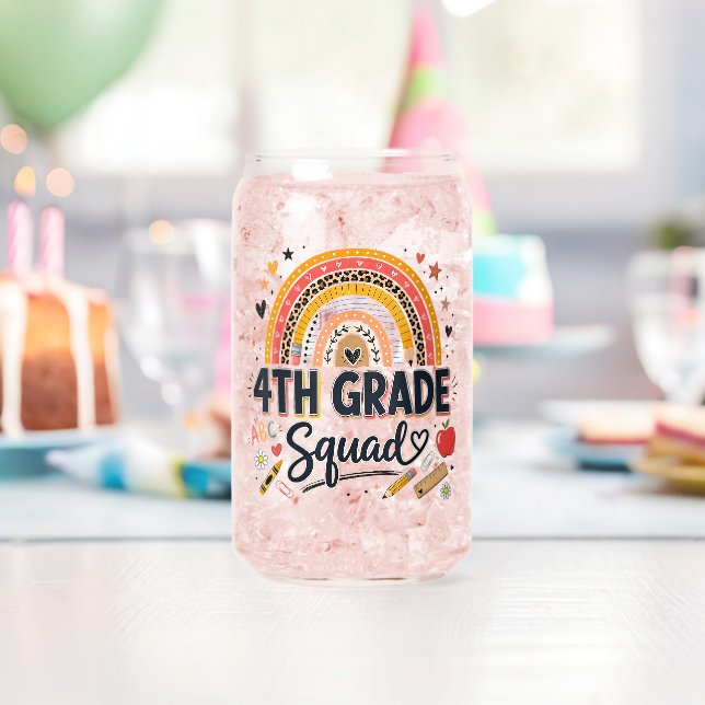 Back to School Rainbow 4th Fourth Grade Squad Can Glass (Insitu (Birthday))