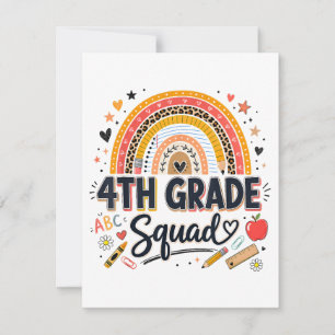 Back to School Rainbow 4th Fourth Grade Squad Holiday Card