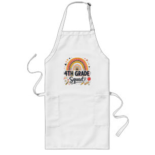 Back to School Rainbow 4th Fourth Grade Squad Long Apron