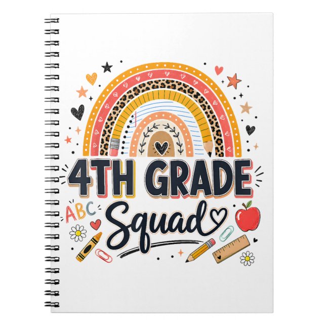 Back to School Rainbow 4th Fourth Grade Squad Notebook (Front)
