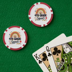 Back to School Rainbow 4th Fourth Grade Squad Poker Chips