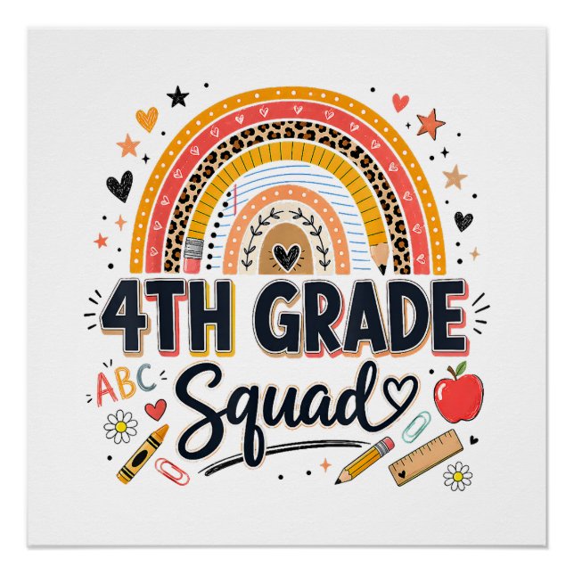 Back to School Rainbow 4th Fourth Grade Squad Poster (Front)