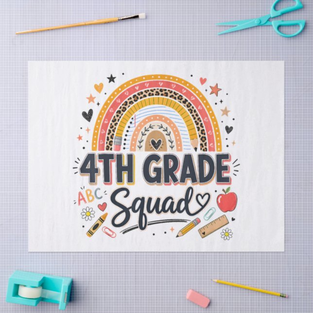 Back to School Rainbow 4th Fourth Grade Squad Tissue Paper (Craft)