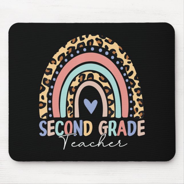Back To School Rainbow Leopard Second Grade Teache Mouse Pad (Front)
