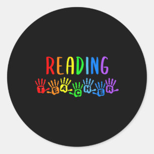 Back To School Reading Teacher Handprints Classic Round Sticker