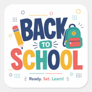 Back To School Ready Set Learn Cute Colourful Desi Square Sticker