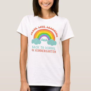 Back To School Retro Rainbow Peace Love Learning T-Shirt