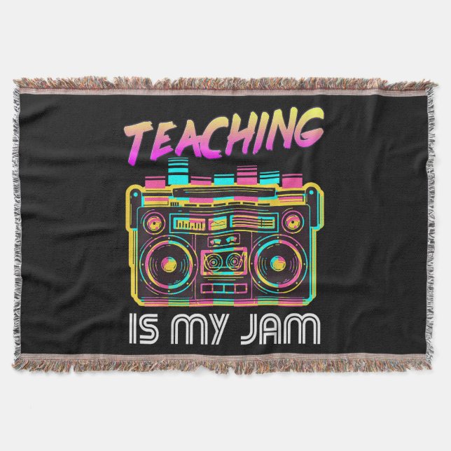 Back to School Retro Teaching is My Jam 80s Throw Blanket (Front)