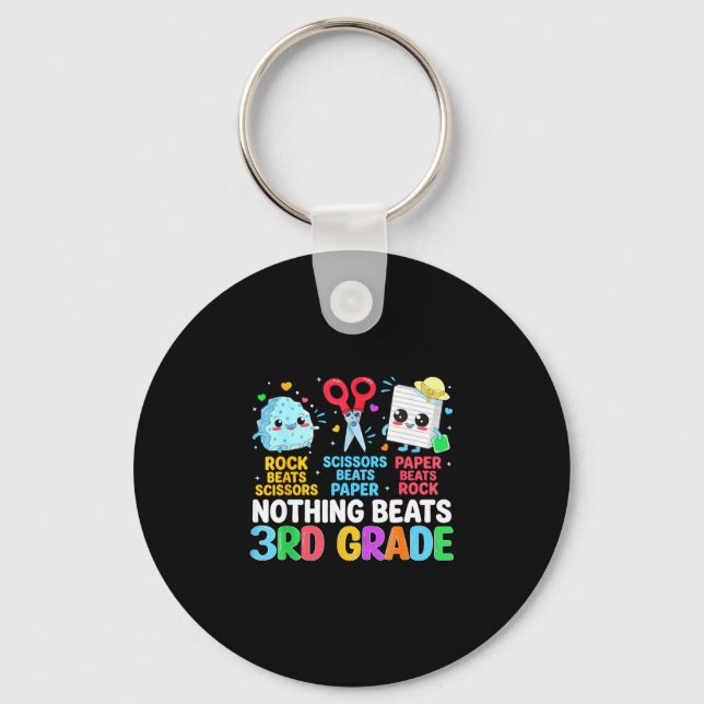 Back to school rock paper scissors 3rd grade bot key ring (Front)