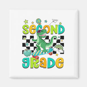Back To School Rolling Into 2nd Grade T-rex Skateb Magnet