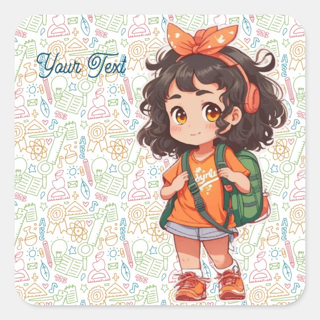 Back to school. School Girl  Square Sticker (Front)