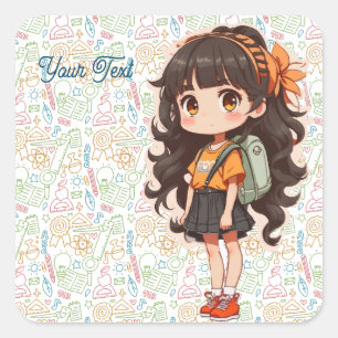 Back to school. School Girl Square Sticker