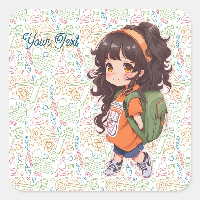 Back to school. School Girl  Square Sticker (Front)