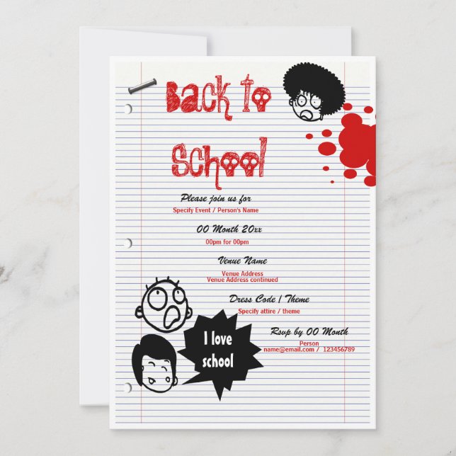"back to school" "School reunion" fun party Invitation (Front)