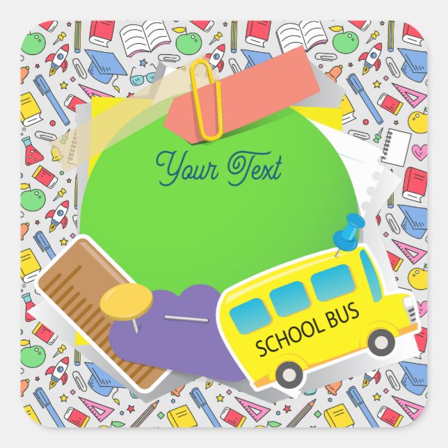 Back to school. School Supplies Background  Square Sticker (Front)