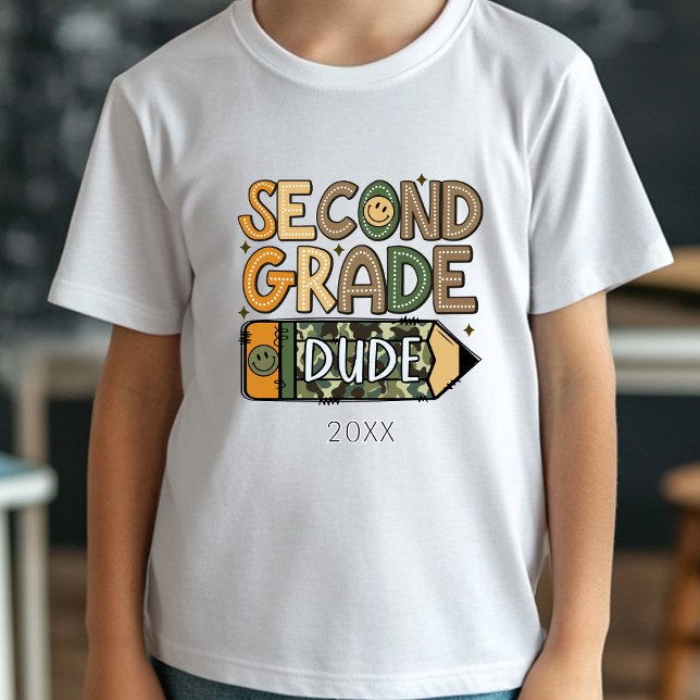 Back to School Second Grade Dude Camo Boy T-Shirt (Creator Uploaded)
