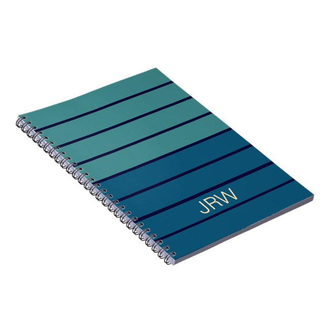 Back to School Shades of Blue Stripes Monogram Notebook (Right Side)