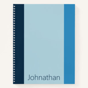 Back to School Shades of Blue Stripes Name Notebook