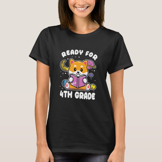 Back To School Space Planets Dog Ready For 4th Gra T-Shirt (Front)
