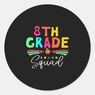 Back to school squad apparel 8th grade teacher classic round sticker