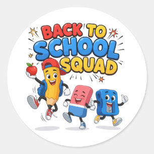 Back to School Squad Cute Pencil Eraser Design Classic Round Sticker