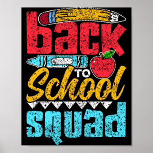 Back to school squad kids teacher pupil back to poster