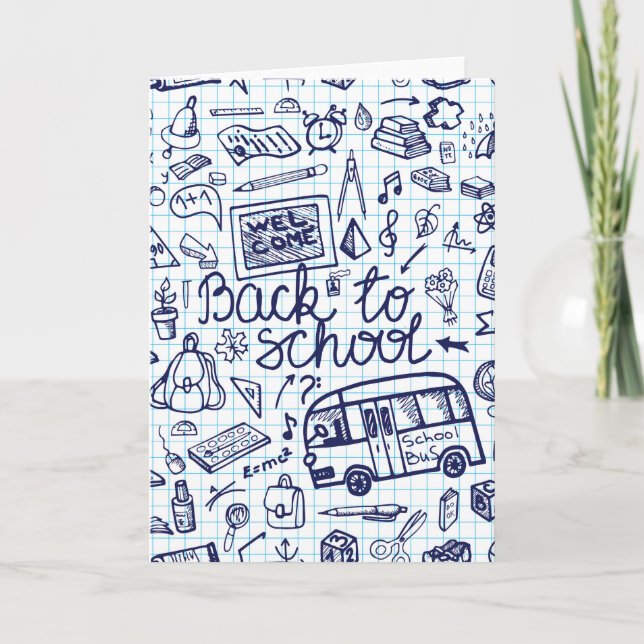Back to School Supplies. Sketchy Notebook decor Card (Front)