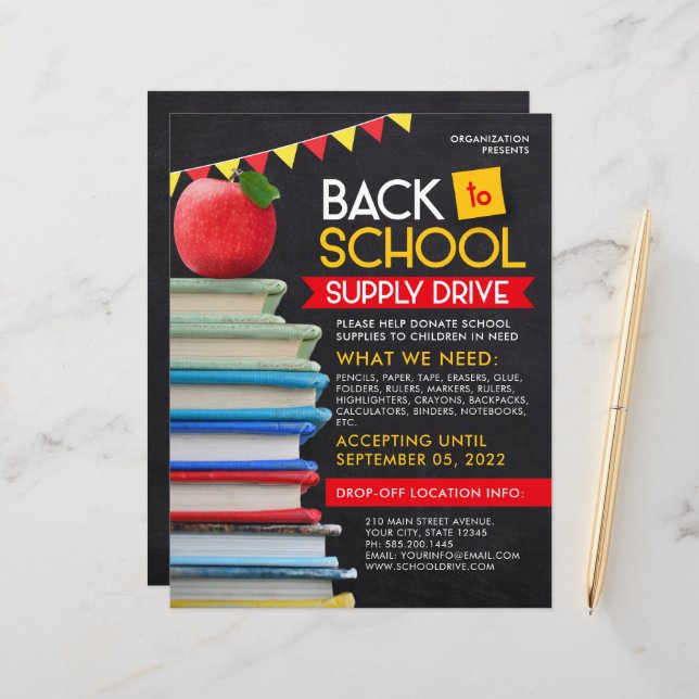 Back To School Supply Drive Fundraiser Flyer (Front/Back In Situ)