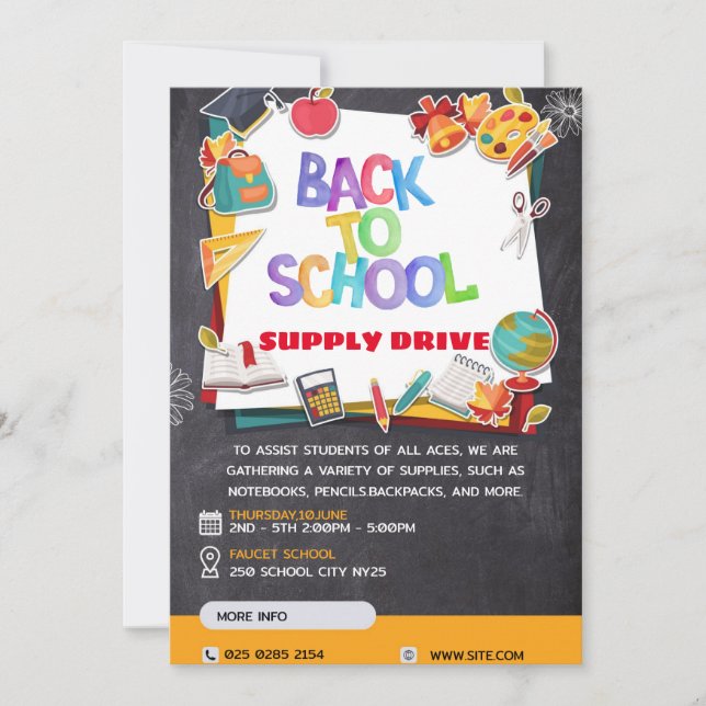 Back to School Supply Drive Fundraiser Flyer Invitation (Front)