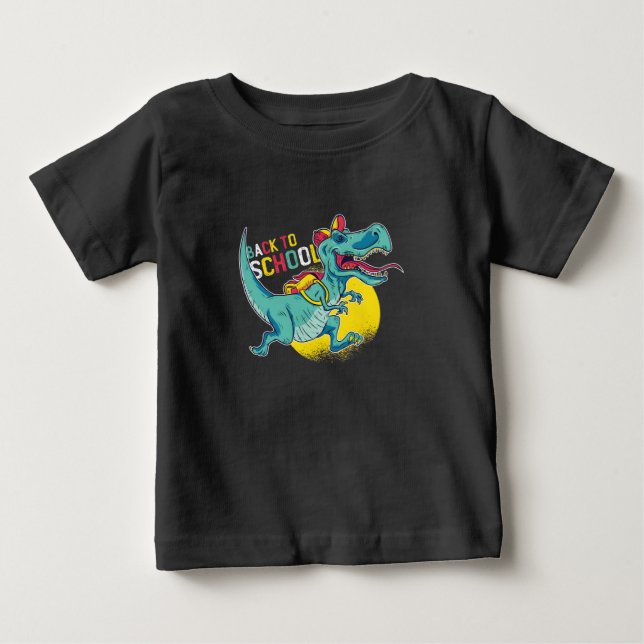 Back to School T-Rex with Backpack Baby T-Shirt (Front)