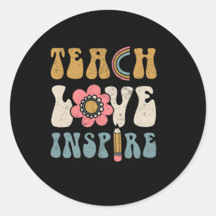 Back To School Teach Love Inspire Retro Teachers W Classic Round Sticker