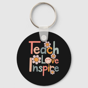 Back To School Teach Love Inspire Retro Teachers W Key Ring