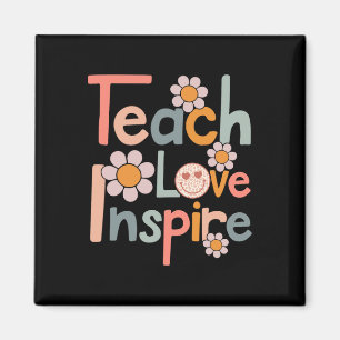 Back To School Teach Love Inspire Retro Teachers W Magnet