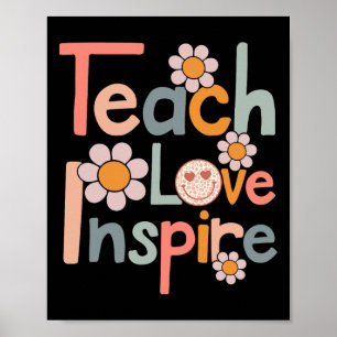 Back To School Teach Love Inspire Retro Teachers W Poster