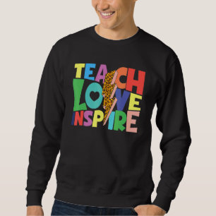 Back To School Teach Love Inspire Teachers Leopard Sweatshirt
