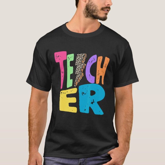 Back To School Teacher Leopard Thunder Motivationa T-Shirt (Front)