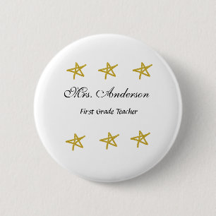 Back to school teacher name golden stars appreciat 6 cm round badge