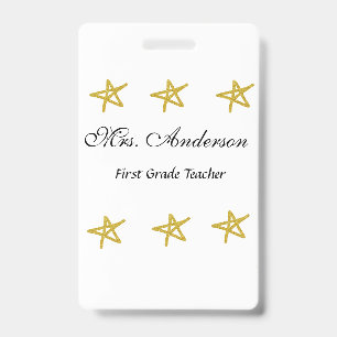 Back to school teacher name golden stars appreciat ID badge