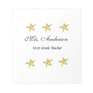 Back to school teacher name golden stars appreciat notepad