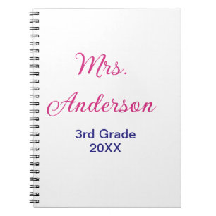 back to school teacher name grade school pink 20XX Notebook