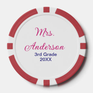 back to school teacher name grade school pink 20XX Poker Chips